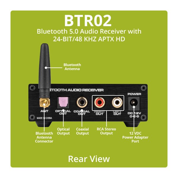 Main product image for Dayton Audio BTR02 Bluetooth 5.0 Audio Receiver With 24-BIT/48 KHZ APTX HD230-5120